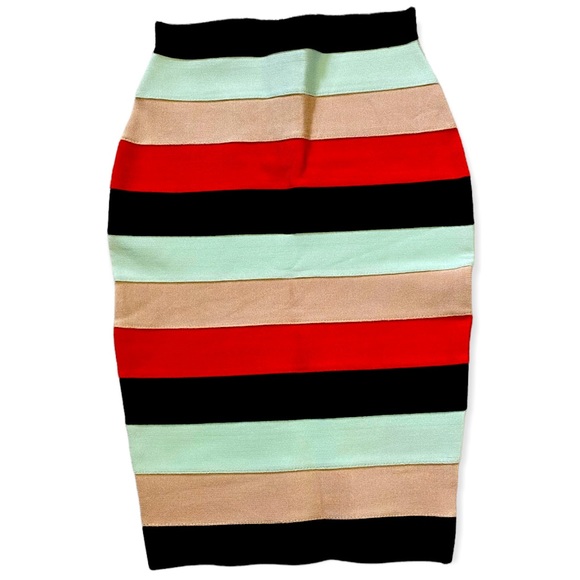 Bebe Sz XS BodyCon Multicolour Striped Pencil Skirt Like New - Picture 1 of 5